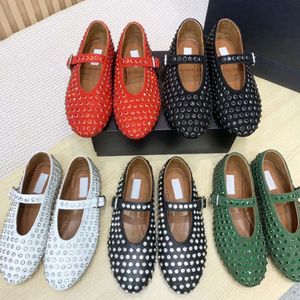 Kvinna Ballet Flats Eyelet Lambskin Dress Shoes Suede Summer Flat Sandals Bekväma Dancing Shoes With Box 547