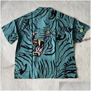 Mens Casual Shirts Blue Tiger Print Wacko Maria Shirt Men Women Hawaiian Top Tee Short Sleeve205V Drop Delivery Apparel Clothing Otmbw