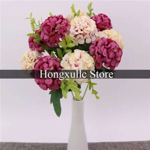 Silk 10head 5st Simulation Hydrangea Ny dekoration Hem Display Fake Flower Bouquet Wedding Decor Brud Holding Flowers S