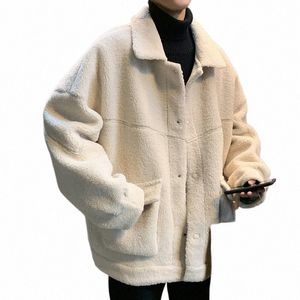 Vinter tjock lamm päls jacka män varm fi casual short coat män lösa retro brun grå vit kappa mens streck ytterkläder i1jh#