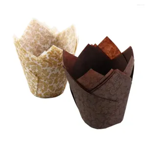 Bakningsverktyg 100st Tulip Cupcake Liners Cups Muffin Liner Grease-Secoid Paper Wrappers for Wedding Birthday Party