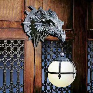 Sculptures LED Dinosaur Hanging Lamp Lantern Industrial Style Resin Dragon Head Crafts Dragon Pendent Lamp Halloween Party Decoration