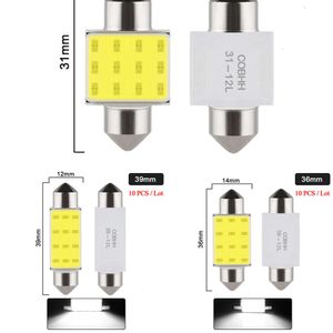 Uppgradera 10 st bilar LED COB BUBL C5W FESTOON 31mm 36mm 39mm 41mm 12V 7000K White Interior Dome Reading Trunk Light Apication Plate Lamps