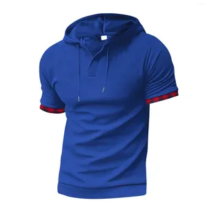 Herr t -skjortor högkvalitativa lyxskjorta unika mode tryckta män blus elegant huva korta ärmar sommar slimfit bluesas