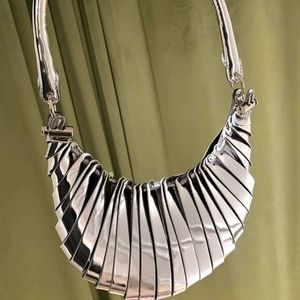 Fashion Silver Mirror Pleated Design Shoulder Tote Bag 041524-1111