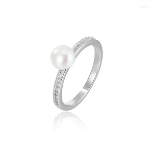 Z bocznymi kamieniami Natural Pearls Pierścień dla kobiet biżuteria srebrna Silver Solitaire Wysokiej jakości rozmiar pudełka 6 7 8