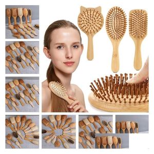 مشط قابلين للتصرف في المنزل الطبيعي Bamboo Brush Healthy Mas Mas Hair Combs Attistatic Detnangling Airbag Hairbrush Tool Tool Satin Band S Dh4ln