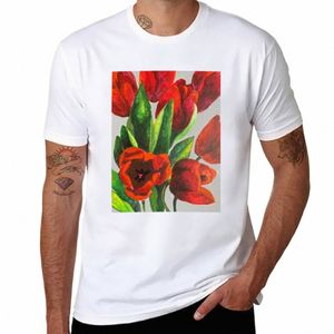 Red Tulips -Painting Shirt T-Shirt Customs Projete sua própria planície para um menino camisetas para homens pack h0Ev #