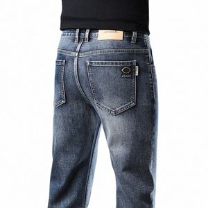 2024 Новые повседневные мужские эластичные джинсы стандартной посадки Классические джинсовые брюки высокого качества Мужские черные синие серые брюки Busin v7tF #