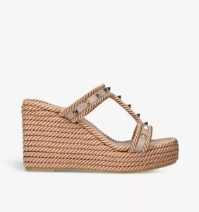 Lady Wedge Sandal Yüksek Topuklu Kama Dokuma Espadrille Deri Kama Sandalet 90mm Lüks Tasarımcılar Topuklu Topuklu 35-43Box üzerinde Açık Toe Slip