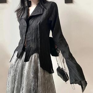 Damenblusen E-Girl Gothic Schwarzes Hemd Yamamoto Stil Dunkle Ästhetische Bluse Frauen Unregelmäßige Designerkleidung Emo Alt Grunge Tops Y2k