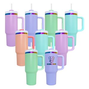 2024 Yeni Stil Toz Donlanmış 40oz Macaron Gökkuşağı Kaplama Söndürücü Tumbler Kupalar Lazer Gravür için Saplı Kupalar 20 PCS/Case En İyi Hediyeler Göndermeye Hazır