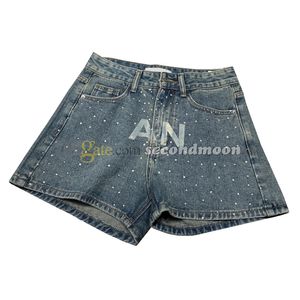 Full strass korta byxor kvinnor sexiga denim shorts designer brev tryck jeans sommar andningsbyxor