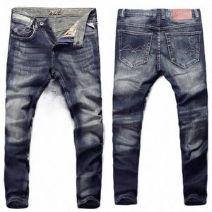 italiensk stil fi män jeans retro svart blå stretch smal fit rippade jeans män vintage designer casual denim byxor hombre r3bu#