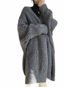 women Cardigan Jacket Lg Coat Solid Thicken Sweater Autumn Winter Street Wear Loose Warm Overcoat Female Topcoat Fi Retro Z4M6#