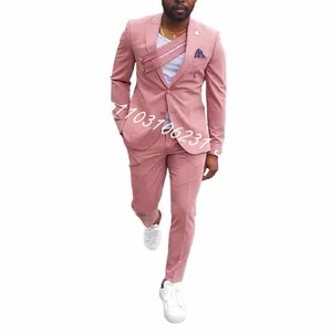 Cjunto de chaqueta y pantales de ncios para hombre, esmoquin Masculino de 2 piezas c solapa pico, color rosa, style informal I5ib#