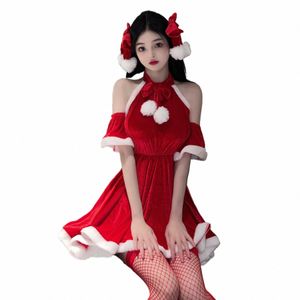 Julkvinnor Uniform Fancy Dr Santa Claus Cosplay Costume Winter Red Plush Dr Suit Sexig Party Mini Dr Maid Bunny K5fm#