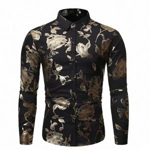 black Brzing Floral Shirt Men Chemise Homme Slim Fit Mens Casual Butt Down Dr Shirts Lg Sleeve Shirt Male Social Shirt d2Uw#