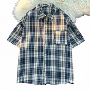 plaid Shirts Men British Style All-match Fi Simple Streetwear Pocket Comfortable Basic Clothing Daily Chic Leisure Loose z0NB#