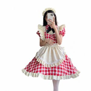 Plus -storlek rutig piga cosplay kostymer kvinnor anime halen aprid maid outfits lolita skolflicka kawaii festkläder 2022 ny x5hj#