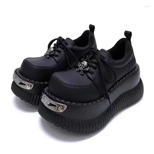 Casual Shoes Metal Decoration Round Toe Thick Bottom Platform Chunky Heels Women Pumps Lace Up Black Ins Fashion Y2K Punk Street Ladies