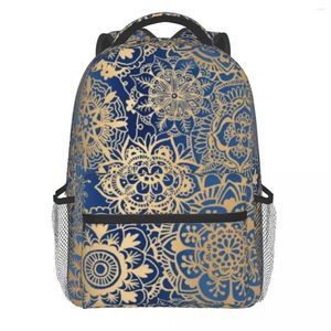 Zaino Zaini da viaggio con mandala in oro con stampa metallizzata vintage Borse da scuola superiori Kawaii da donna Zaino leggero colorato