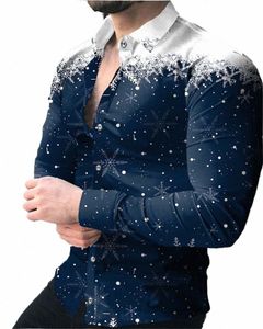 FI Ny snöflinga 3D-tryckskjorta S-6XL2023 Casual LG Sleeve Lapel Cardigan Club Street Cool Men's Tops Summer Shirts O5il#