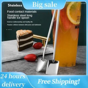 Spoons Stainless Steel Ice Cream Coffee Spoon Shovel Shape Tea Dessert Cake Long Handle Square Tableware Kitchen Tools