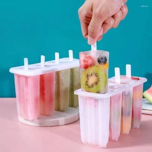 Pişirme Aletleri 4 Hücre Dondurma Popsicle Kalıp Diy Makinesi Ev Yapımı Kutu Yaz Çocukları Buz Lolly Tepsi Mutfak Gadgets