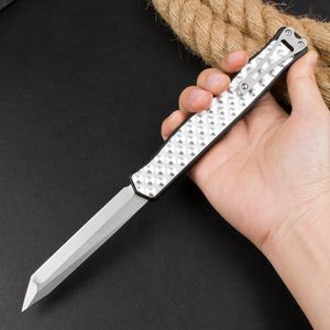 Faca tática automática de alta qualidade com novo design D2 Stone Wash Tanto Lâmina CNC de alumínio de aviação com remendos de espuma Cabo para acampamento ao ar livre Caminhadas Canivetes EDC