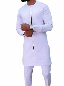 Autumn New African Men Clothing Biała indywidualna koszula z nadrukiem 2-częściowe swobodne, szczupłe kulki DR Wygodne garnitur 2838#