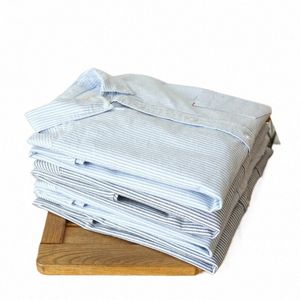 saucezhan Men Shirts Stripe Shirt for Man Lg Sleeve Oxford Cott Pockets Regular Fit i4dX#