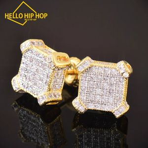 Hej hip-hop 10mm fyrkantig zirkon örhänge guld silver färg män kvinnor skruvstång örhängen hip hop smycken mode gåva