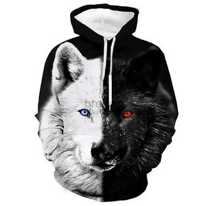 Men's Hoodies Sweatshirts Black and White Wolf Print 3D Mens Hoodies Fashion Animal Pattern Womens Sweatshirts Leisure Pullover Jackets Coat 24328