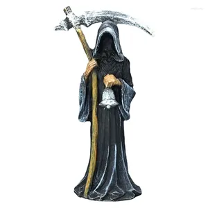 Decorative Flowers Holy Death Statue Standing Grim Holding Scythe Altar Halloween Decoration Desktop Sculpture