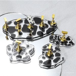 New Milk Cow Pattern Magnetic Nail Holder Cat Paw Design Manicure Practice Holders Nail Display Nail Tray Palette