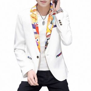 2023 nova tendência casual masculina blazer juventude impressão colarinho cor combinando britânico fino-encaixe blazer 41Ff #