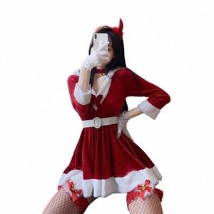 スウィートカワイイクリストマスレッドサンタ博士ベートウサギイヤーガールマスカレードパーティークリスマスメイドスカートセクシーなフード付きユニフォームセット64xg＃