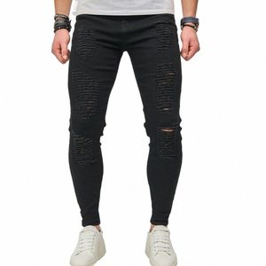 FI New Streetwear Männer Stilvolle Ripped Design Skinny Bleistift Jeans Hosen Hip Hop Löcher Stretch Cott Männliche Denim-Hosen O2n5 #