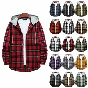 Uomo Uomo Casual Camicia a quadri rossa con stampa Camicia casual oversize con cappuccio Abbigliamento da uomo Stile americano europeo Uomini belli Vacanza e0Ok #