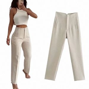 Traf Fi Office Wear Calças de cintura alta para mulheres Calças formais Roupas de escritório Calças lápis Preto Rosa Branco Calças femininas x3r0 #