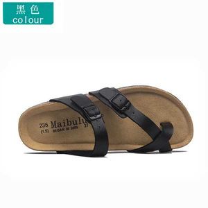 Slippare koreansk stil par kork sandaler kvinnor kort spänne rem dekoration strand sommar mjuk ultravin fiber läder h240328ycap