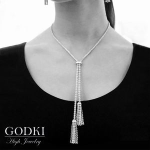 GODKI design zirconia long tassel pendant necklace for women party wedding Cstar Yashow Jewelry Coat Sweater chaiN 201104199j