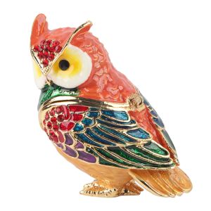 Miniatures Owl Trinket Box Enamel Painting Small Crystal Jewelry Animal Figurine Collectible Gift Metal Craft For Decorative Handicraft