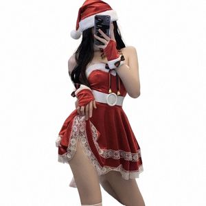 red Christmas Woman Dr New Year Cosplay Costumes Bunny Girl Uniform Sexy Lolita Dr Maid Outfit Xmas Lady Santa Hat Set N3d6#