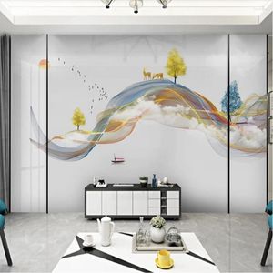 Bakgrundsbilder Milofi Anpassad stor tapet Mural 3D Handritade Abstract Lines Ink Landscape Moose Bakgrund