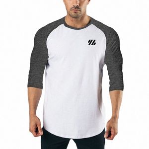 Mäns tre kvartärmar Cott Slim Fit Shirts Fi Color Ctrast Sportwear Gym Bodybuilding Fitn Workout T-Shirts U3GB#