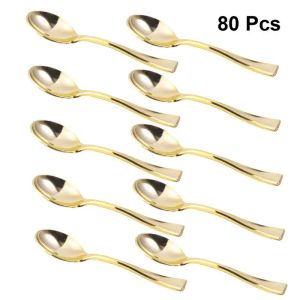 Calligraphy 80pcs Mini Spoons Cake Spoons Desserts Spoons Icecream Spoons Party Cutlery Cake Spoons for Home Shop Party Golden