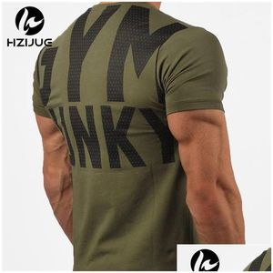 Męskie koszulki Summer New Mens Gyms T Shirt Crossfit Fitness Culybuilding Litera drukowana męska bawełniana odzież marka TEE TEE TOPE 5 D DHOQE