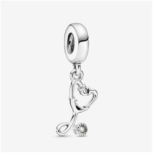 Charms STETOSCOPE SERCE Dangle Charm Pandoras 925 Sterling Sier Luksusowy zestaw bransoletki Making Designer Naszyjnik Oryginalny pudełko TOP OTQA4